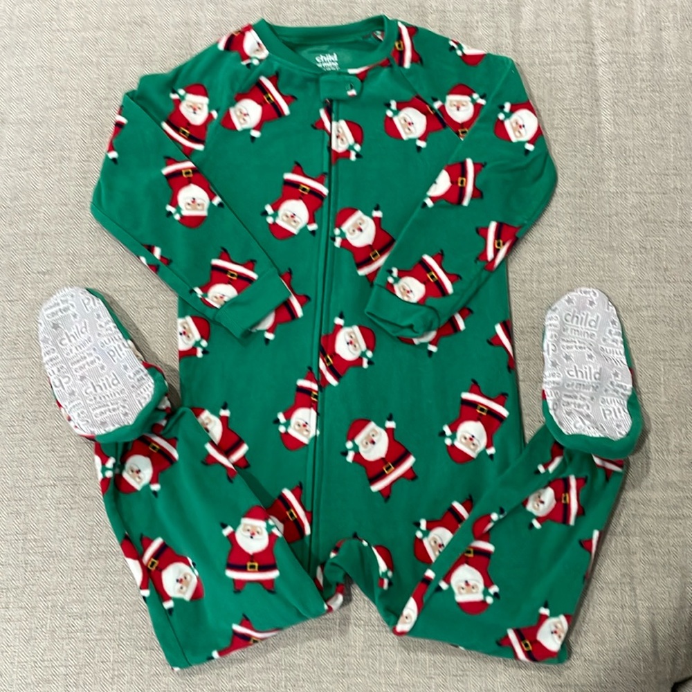 Christmas pajama, footie pajama, dancing Santas, size 5T